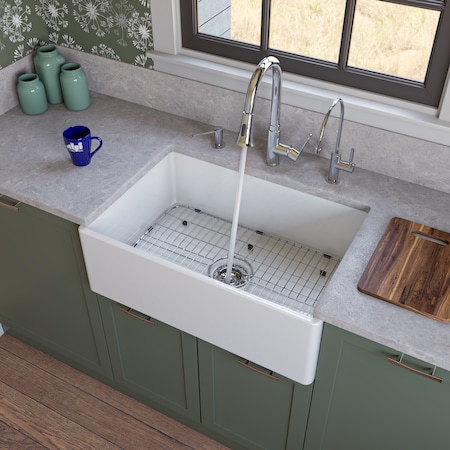 Alfi Brand White 30" Contemporary Smooth Apron Fireclay Farmhouse Kitchen Sink AB510-W